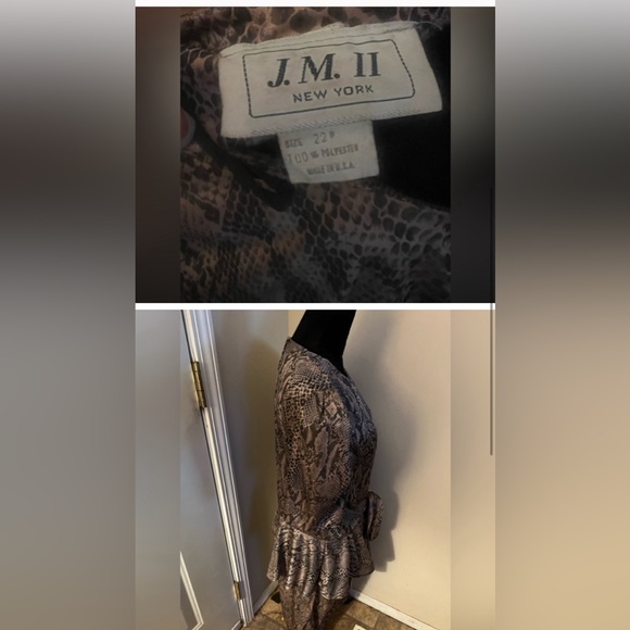 Vintage 90s peplum dress, animal print. Size 22W- JM II brand New York - Picture 2 of 2